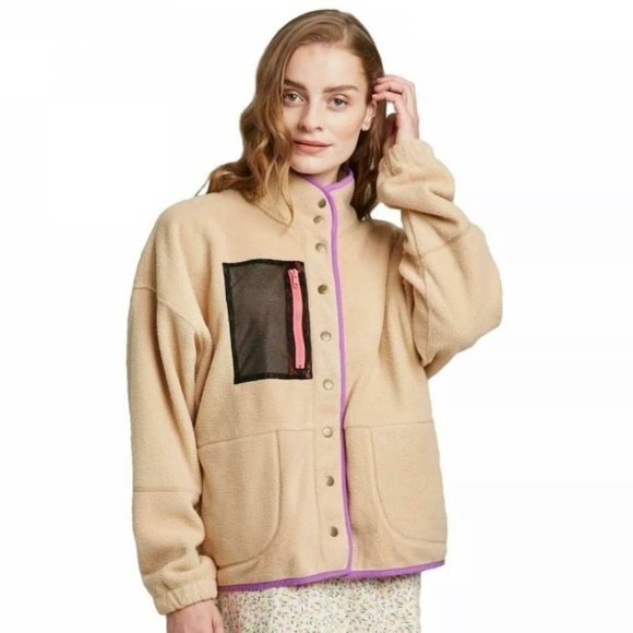 NEW Wild Fable Snap Front Faux Fur Sherpa Jacket - Picture 1 of 10